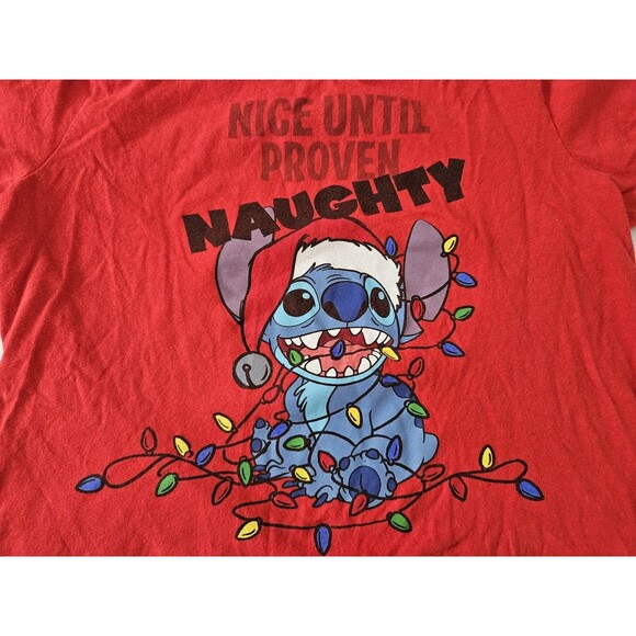 STITCH IN CHRISTMAS LIGHTS NICE UNTIL PROVEN NAUGHTY Disney Youth S 5 / 6 Shirt - Picture 2 of 4
